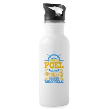Schöne Muscheln - Warum ich Poel so liebe - Trinkflasche mit integriertem Trinkhalm - Weiß - Rechts