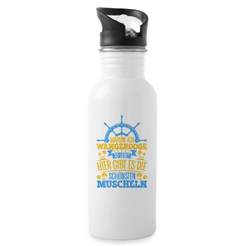 Schöne Muscheln - Warum ich Wangerooge so liebe - Trinkflasche mit integriertem Trinkhalm - Weiß - Rechts