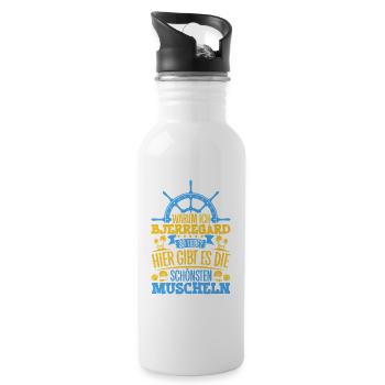 Schöne Muscheln - Warum ich Bjerregård so liebe - Trinkflasche mit integriertem Trinkhalm - Weiß - Rechts