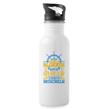 Schöne Muscheln - Warum ich Blokhus so liebe - Trinkflasche mit integriertem Trinkhalm - Weiß - Rechts