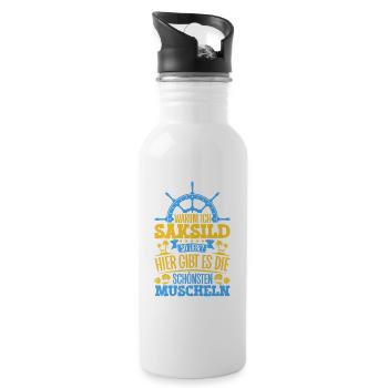 Schöne Muscheln - Warum ich Saksild so liebe - Trinkflasche mit integriertem Trinkhalm - Weiß - Rechts