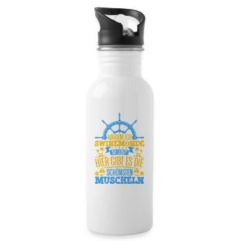 Schöne Muscheln - Warum ich Swinemünde so liebe - Trinkflasche mit integriertem Trinkhalm - Weiß - Rechts