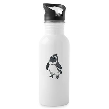 Kawaii Spectacled Penguin - Water bottle with straw - white - Right