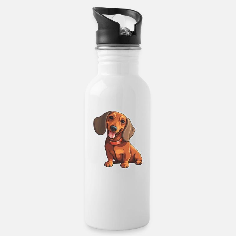 Dackel Teckel Hund Rasse Illustration Welpe Bild - Trinkflasche mit integriertem Trinkhalm - Weiß