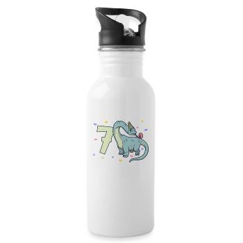 With Brachiosaurus - Children's Birthday 7 Years - Water bottle with straw - white - Right