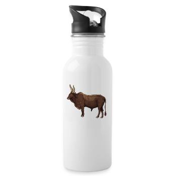 Zeichnung eines Ankole Rind - Trinkflasche mit integriertem Trinkhalm - Weiß - Rechts