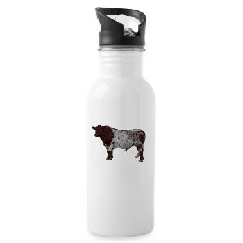 Zeichnung eines Shorthorn Rind - Trinkflasche mit integriertem Trinkhalm - Weiß - Rechts