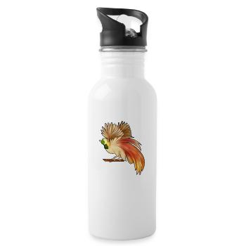 Zeichnung eines Raggi Paradiesvogel - Trinkflasche mit integriertem Trinkhalm - Weiß - Rechts