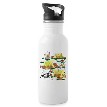 Mittelalterliches Camp - Mittelalter Camping - Trinkflasche mit integriertem Trinkhalm - Weiß - Rechts