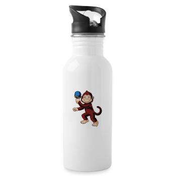 Cartoon Affe spielt Tischtennis - Trinkflasche mit integriertem Trinkhalm - Weiß - Rechts