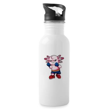 Comic Axolotl makes karate - Water bottle with straw - white - Right