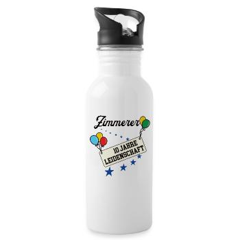 Zimmerer Jubiläum 10 Jahre 10. jähriges Zimmerei - Trinkflasche mit integriertem Trinkhalm - Weiß - Rechts
