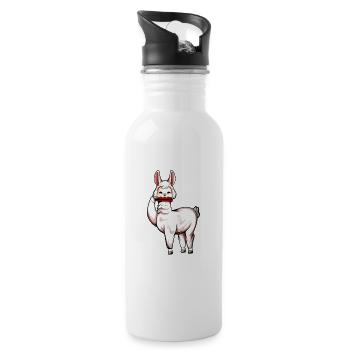 Lama spielt Mundharmonika - Trinkflasche mit integriertem Trinkhalm - Weiß - Rechts