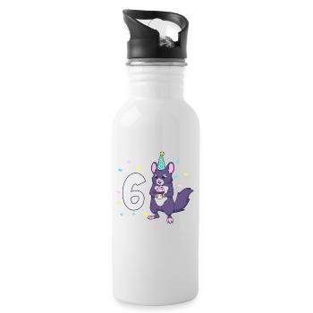 Mit Chinchilla - Kinder Geburtstag 6 Jahre - Trinkflasche mit integriertem Trinkhalm - Weiß - Rechts