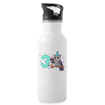 With Owl - Children's Birthday 3 Years - Water bottle with straw - white - Right