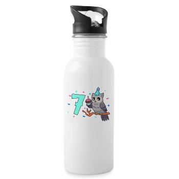With Owl - Children's Birthday 7 Years - Water bottle with straw - white - Right