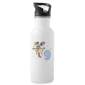 With flying squirrels - children's birthday 9 years - Water bottle with straw - white - Right