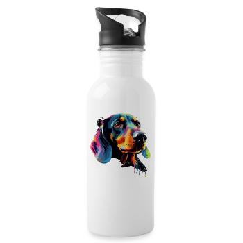 Dachshund Dog Teckel Watercolor Art Dog Head - Water bottle with straw - white - Right
