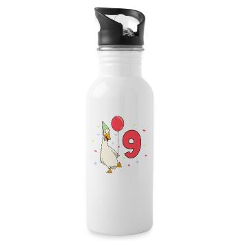 Mit Laufente - Kinder Geburtstag 9 Jahre - Trinkflasche mit integriertem Trinkhalm - Weiß - Rechts