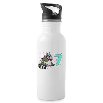 With raccoon - children's birthday 7 years - Water bottle with straw - white - Right