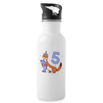 With weasel - children's birthday 5 years - Water bottle with straw - white - Right