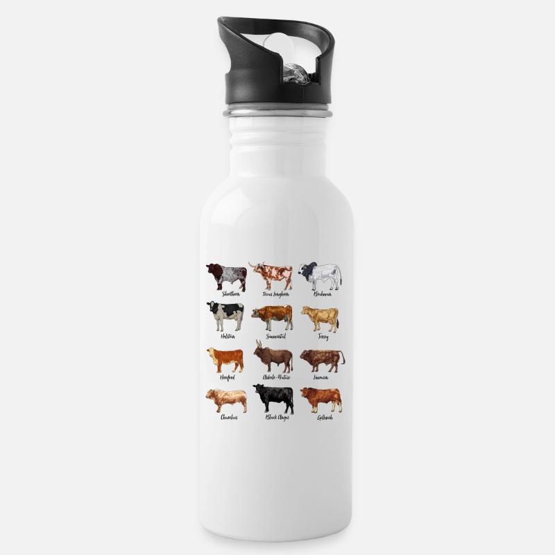 Dessins de vaches - races bovines - Gourde avec paille intégrée - blanc