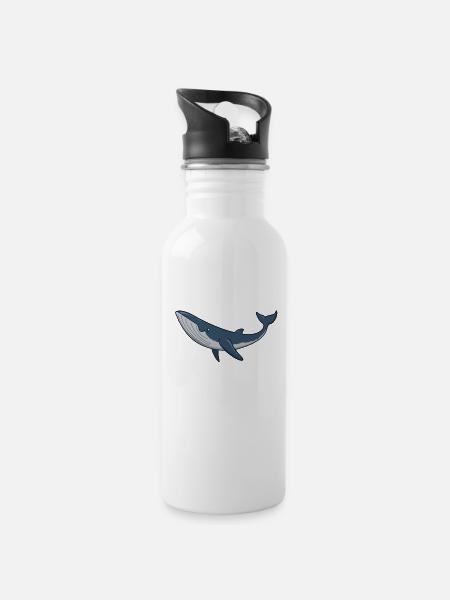 Kawaii Wal - Zwergwal - Trinkflasche mit integriertem Trinkhalm - Weiß