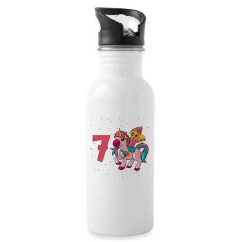 With Unicorn - Girl Birthday 7 Years - Water bottle with straw - white - Right