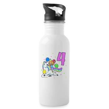 With Unicorn - Girl Birthday 4 Years - Water bottle with straw - white - Right