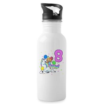 Mit Einhorn - Mädchen Geburtstag 8 Jahre - Trinkflasche mit integriertem Trinkhalm - Weiß - Rechts