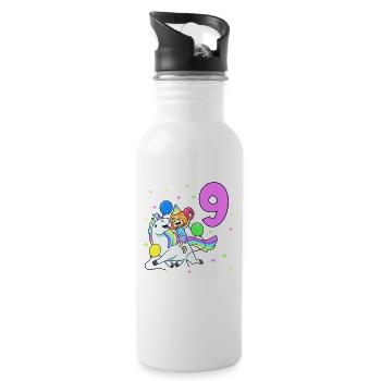 With Unicorn - Girl Birthday 9 Years - Water bottle with straw - white - Right