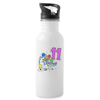 Avec licorne - Anniversaire de fille 11 ans - Gourde avec paille intégrée - blanc - Droite