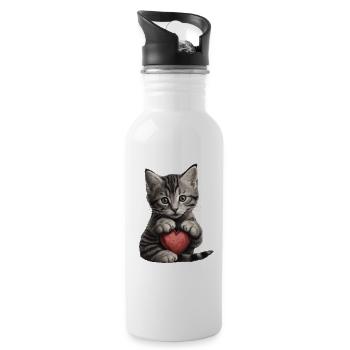 Süße Katze mit Herz für Katzenliebhaber Liebe Baby - Trinkflasche mit integriertem Trinkhalm - Weiß - Rechts