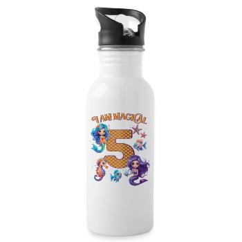 Mermaid Birthday 5 years - Water bottle with straw - white - Right