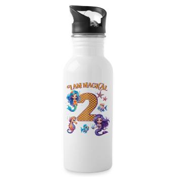 Anniversaire de la sirène 2 ans - Gourde avec paille intégrée - blanc - Droite