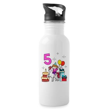 With Unicorn - Girl's Birthday 5 Years - Water bottle with straw - white - Right