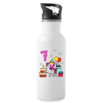 With Unicorn - Girl Birthday 7 Years - Water bottle with straw - white - Right
