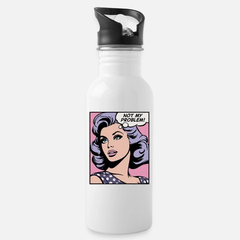 Nicht mein Problem, Pop-Art-Girl - Trinkflasche mit integriertem Trinkhalm - Weiß
