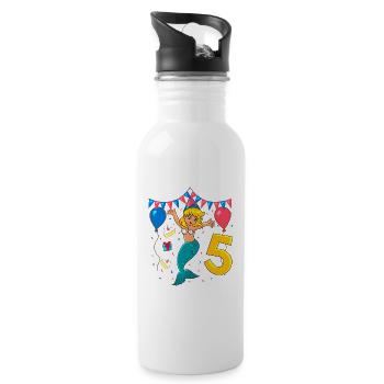 With Mermaid - Girl Birthday 5 years - Water bottle with straw - white - Right