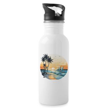 Ocean vibes, beach vibes, sunset on the beach, oce - Water bottle with straw - white - Right