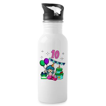 With Mermaid - Girl Birthday 10 Years - Water bottle with straw - white - Right