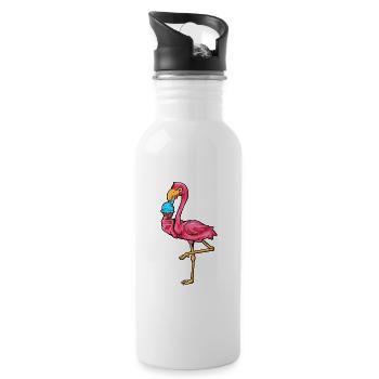Comic Flamingo genießt Eistüte - Trinkflasche mit integriertem Trinkhalm - Weiß - Rechts