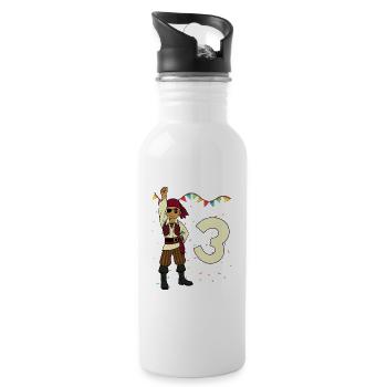 With Pirate - Boys' Birthday 3 Years - Water bottle with straw - white - Right