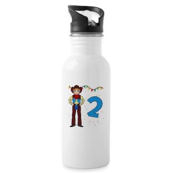 Mit Cowboy - Jungs Geburtstag 2 Jahre - Trinkflasche mit integriertem Trinkhalm - Weiß - Rechts