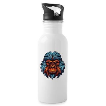 Gorilla Portrait - Trinkflasche mit integriertem Trinkhalm - Weiß - Rechts