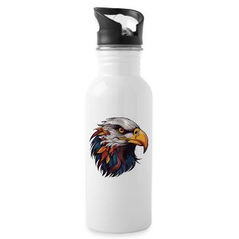 Adler Portrait - Trinkflasche mit integriertem Trinkhalm - Weiß - Rechts