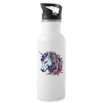 Einhorn Portrait - Trinkflasche mit integriertem Trinkhalm - Weiß - Rechts