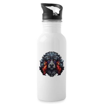 Pudel Hund Portrait - Trinkflasche mit integriertem Trinkhalm - Weiß - Rechts