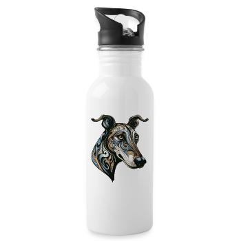 Greyhound Hund Portrait - Trinkflasche mit integriertem Trinkhalm - Weiß - Rechts