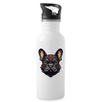 French Bulldog Dog Portrait - Water bottle with straw - white - Right